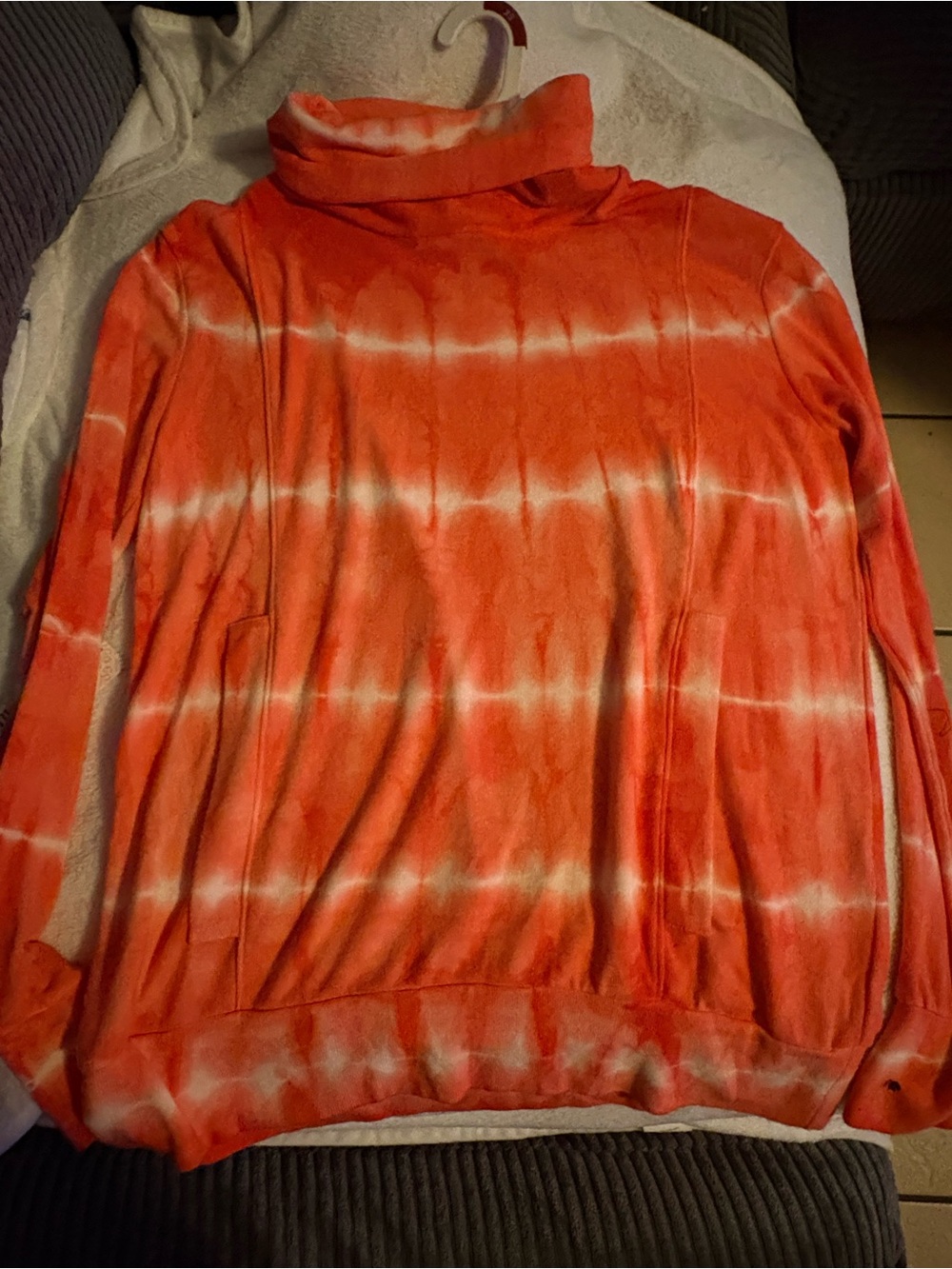 Go Couture Orange & White Tie-Dye Turtleneck Sweater
